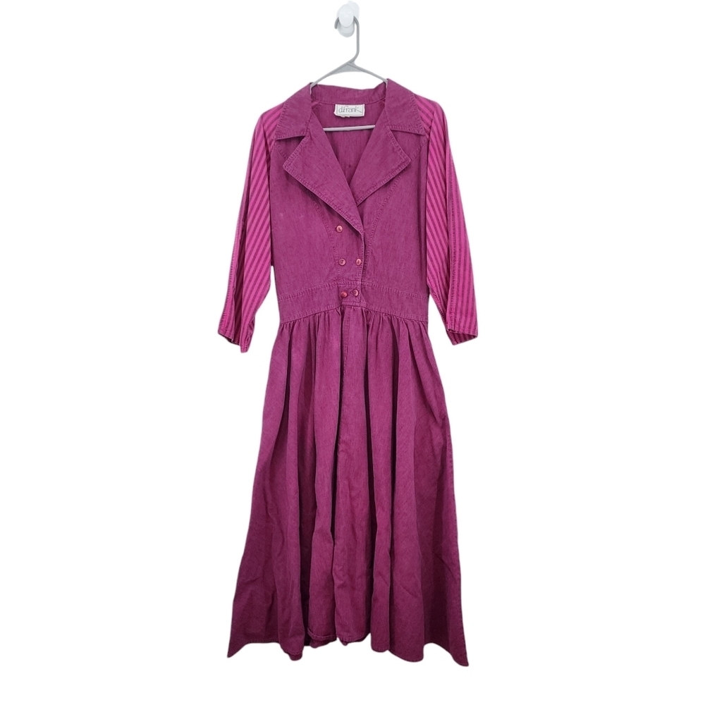 D.Frank Women's Vintage 100% Cotton Double Breasted Denim Maxi Dress Pink - 6